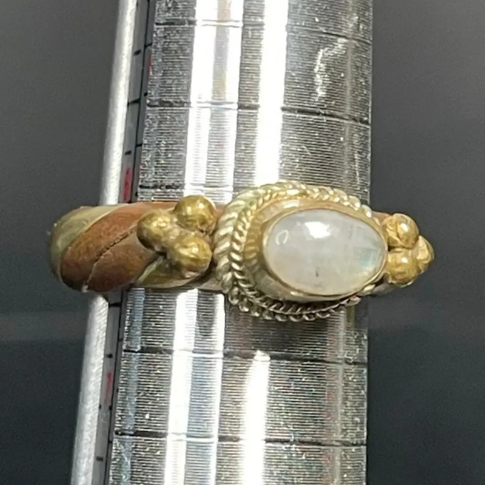 Artisan Mixed Metal Sterling Silver Gold Tone Labradorite Boho Ring Sz 6